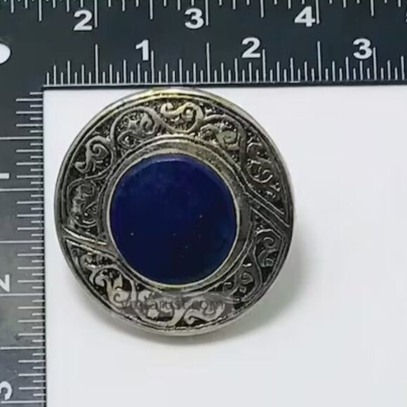 Natural Lapis Lazuli Stone Ring, Vintage Gemstone Ring, Boho Statement Ring - Picture 7 of 7
